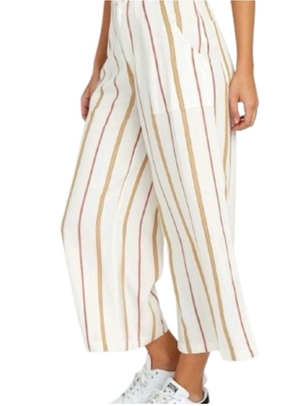 RVCA Cropped Wide-Leg Pants with Tan & Rust Stripes